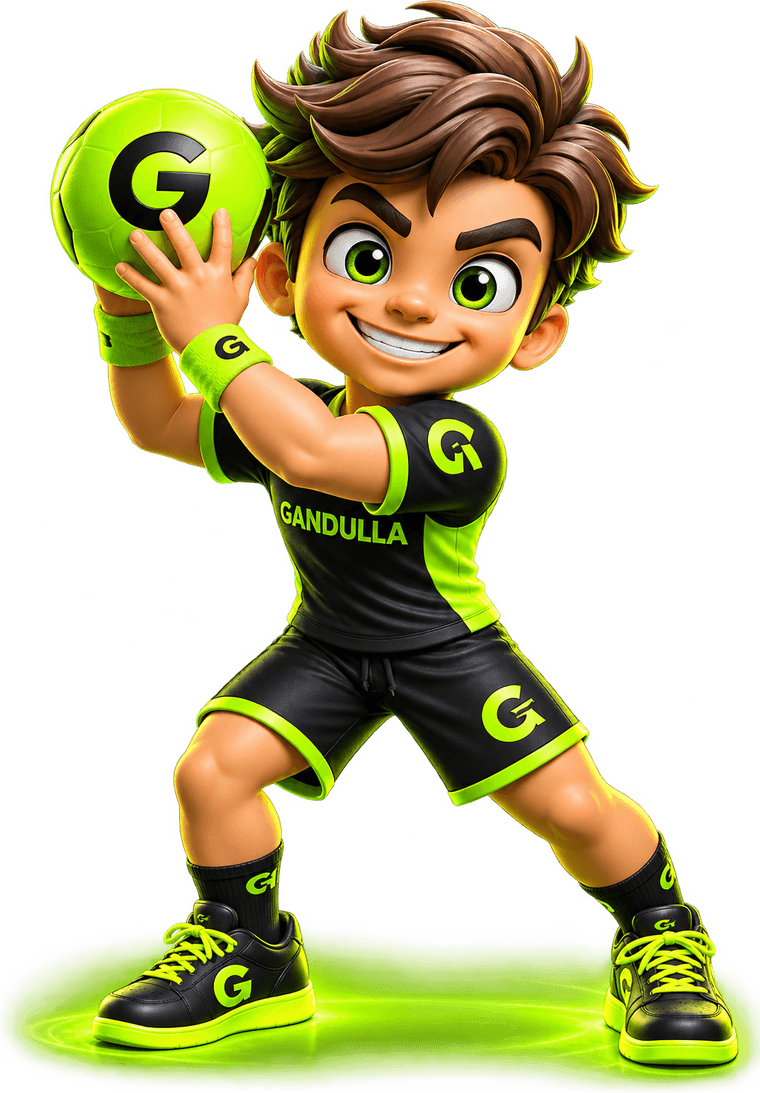 Mascote do Gandulla segurando uma bola